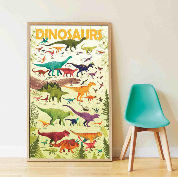 Mini Poster Dinosaures| Affiche et 26 Stickers dinosaures pour enfants |  Poppik