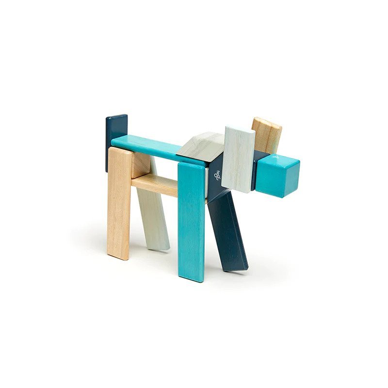 24 Piece Magnetic Wooden Block Set - Blues - Little Nomad