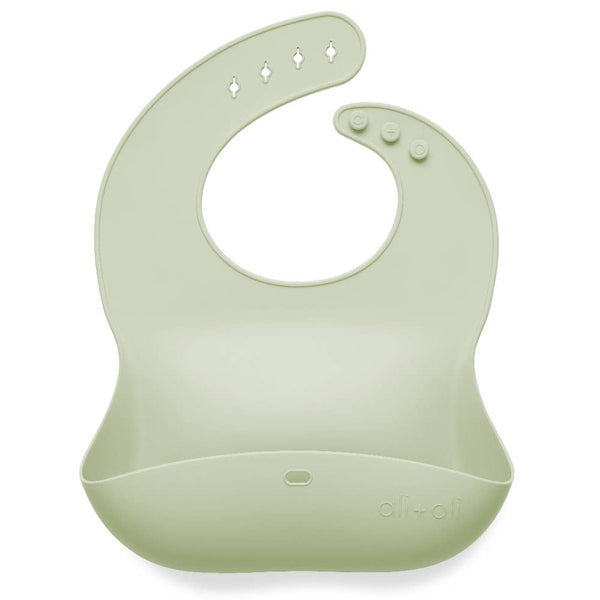 Ali+Oli - Silicone Baby Bib Roll Up & Stay Closed (Light Sage) - Little Nomad