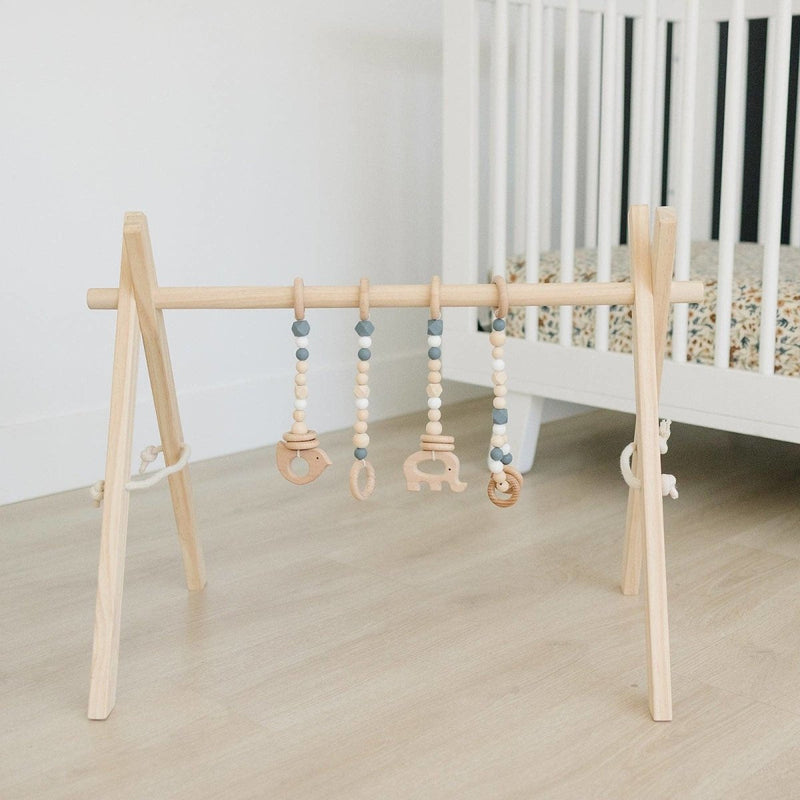 Wooden Baby Gym + Gray Toys | Pine - Little Nomad
